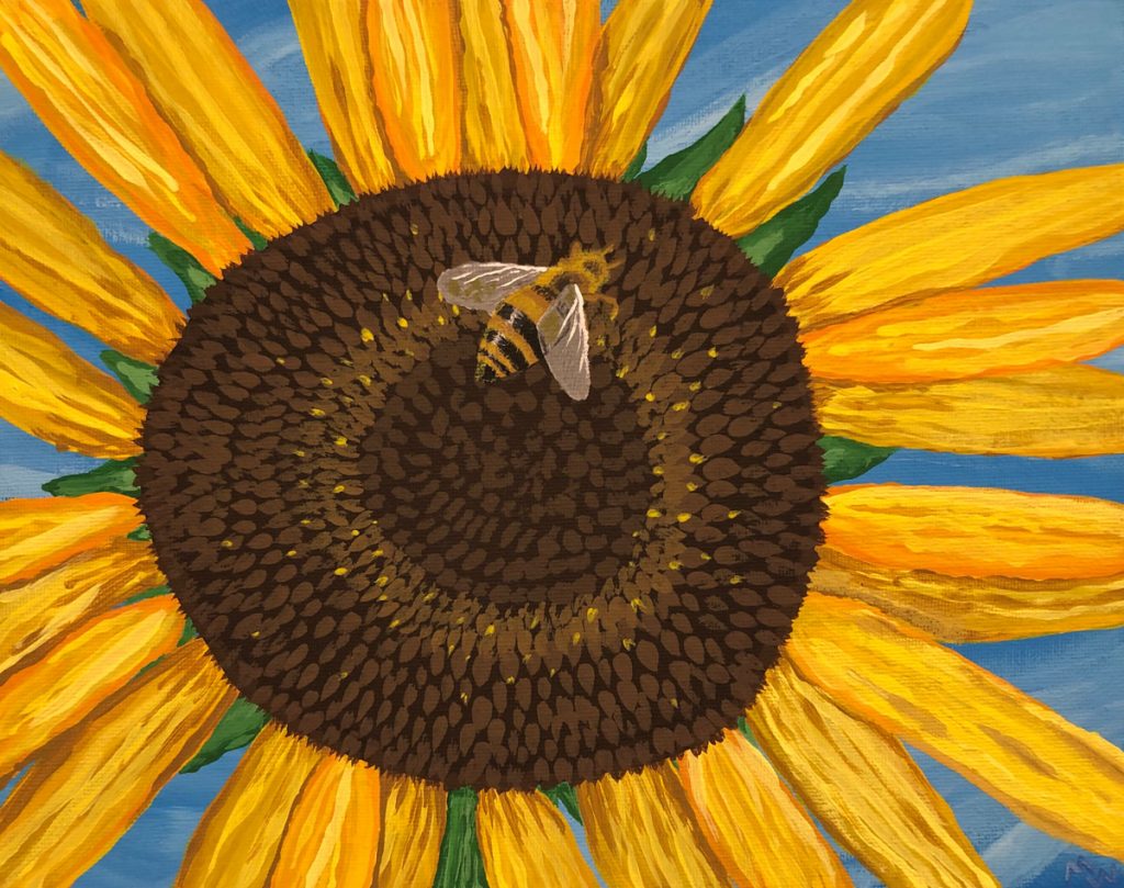 Fuzzy Bee on a Sunflower (painting)