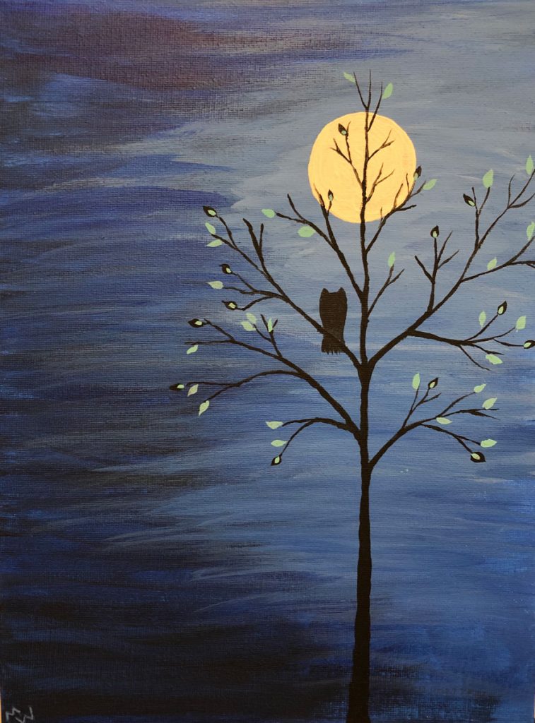 Moon, Owl, Tree Painting